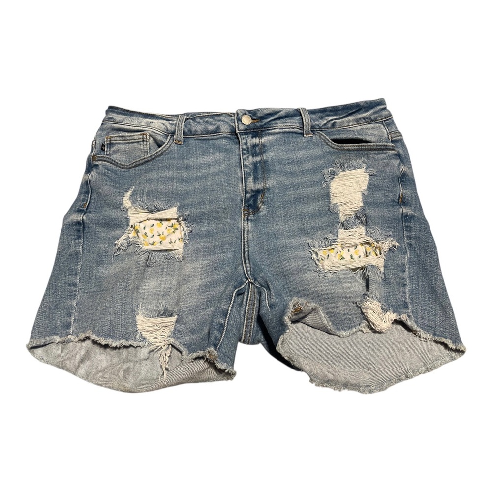 Judy Blue Denim Women’s Shorts Lemon Patch Cut Off Raw Hem Size 2XL